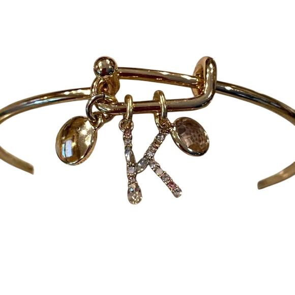 NWT LOFT Gold Tone Pave Rhinestone Initial Charm Bangle Bracelet - LETTER K - Picture 4 of 10